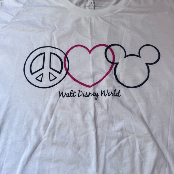 Disney Size XXL Mickey Mouse Peace Heart T-Shirt White Cotton Y2K - Picture 2 of 8